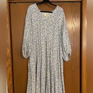H&M Maxi Blue and White Flower Dress XL